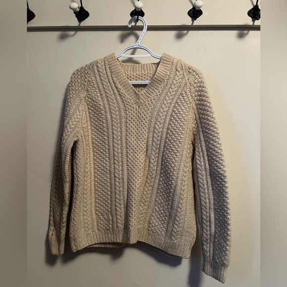 Women’s fisherman wool knit cream Cable Knit Sweater coastal grandma - Picture 1 of 2